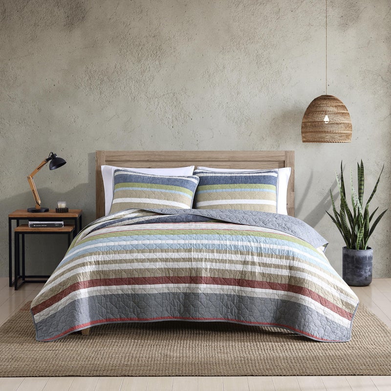 Eddie Bauer - Twin Quilt Set, Cotton Reversible Bedding with Matching Sham, Luxurious Bedding Set (Salmon Ladder Multi, Twin) - Image 1
